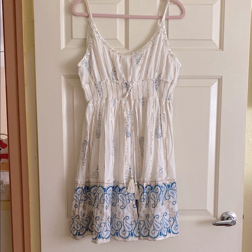 NWOT ananta Elegant White and Blue Midi Dress